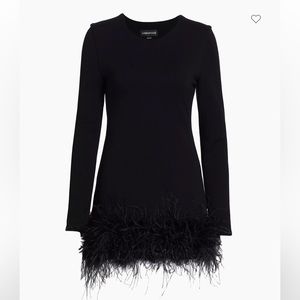 Lamarque Elegant Black Feather-Trim Dress
